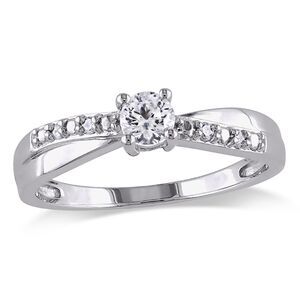 1/3 Carat (ctw) Lab-Created White Sapphire Ring with Diamonds in Sterling Silver